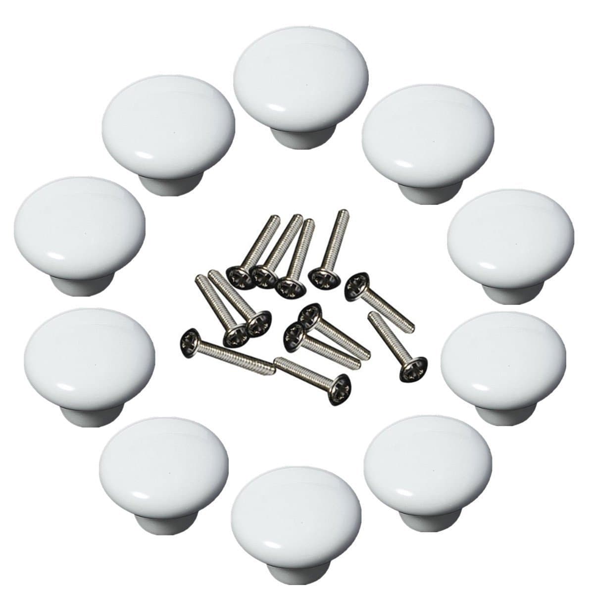 Yahead 10pcs Vintage Ceramic Door Knob Round Shape Locker Pull Handles Drawer Cupboard Cabinet Knobs Wardrobe Home Kitchen Hardware White