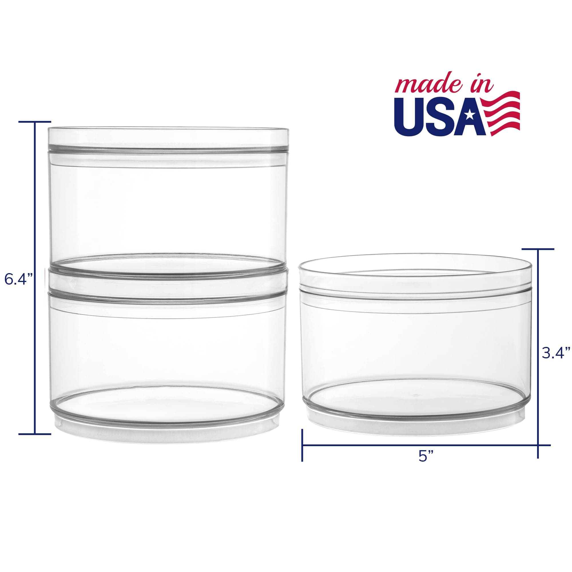 STORi Bella Stackable Clear Plastic Container (Set of 3) Round Vanity Storage Organizers with Lids for Hair Accessories & Beauty Supplies | Made in USA