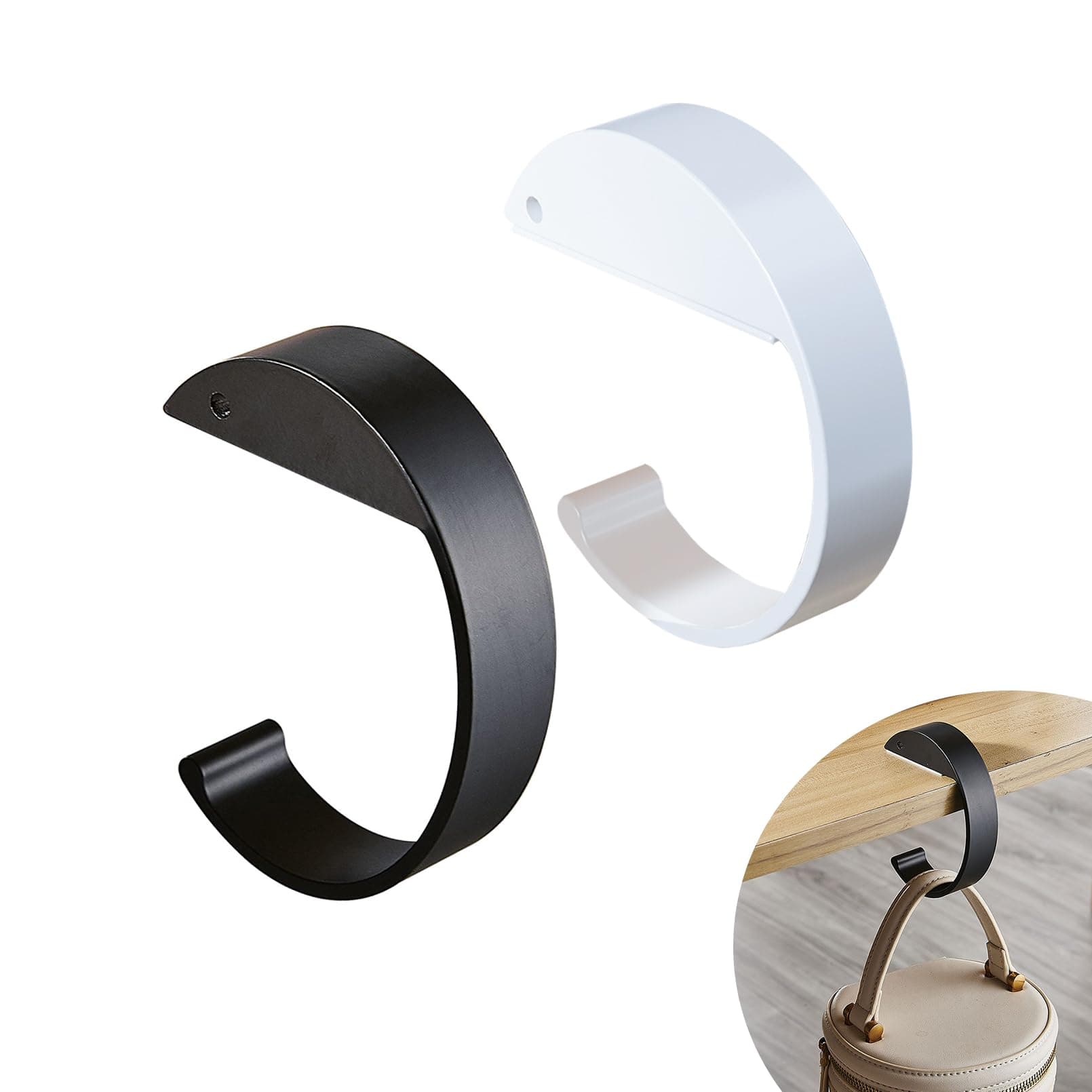 HAOXYO 2 Pcs Bag Hook,C Letter Shape Handbag Hook,Staple Free Portable Hooks for Hanging,High Strength Handbag Holder,Table Hook for Desktop Hanging of Wallets,Keys,Umbrellas and Headphones