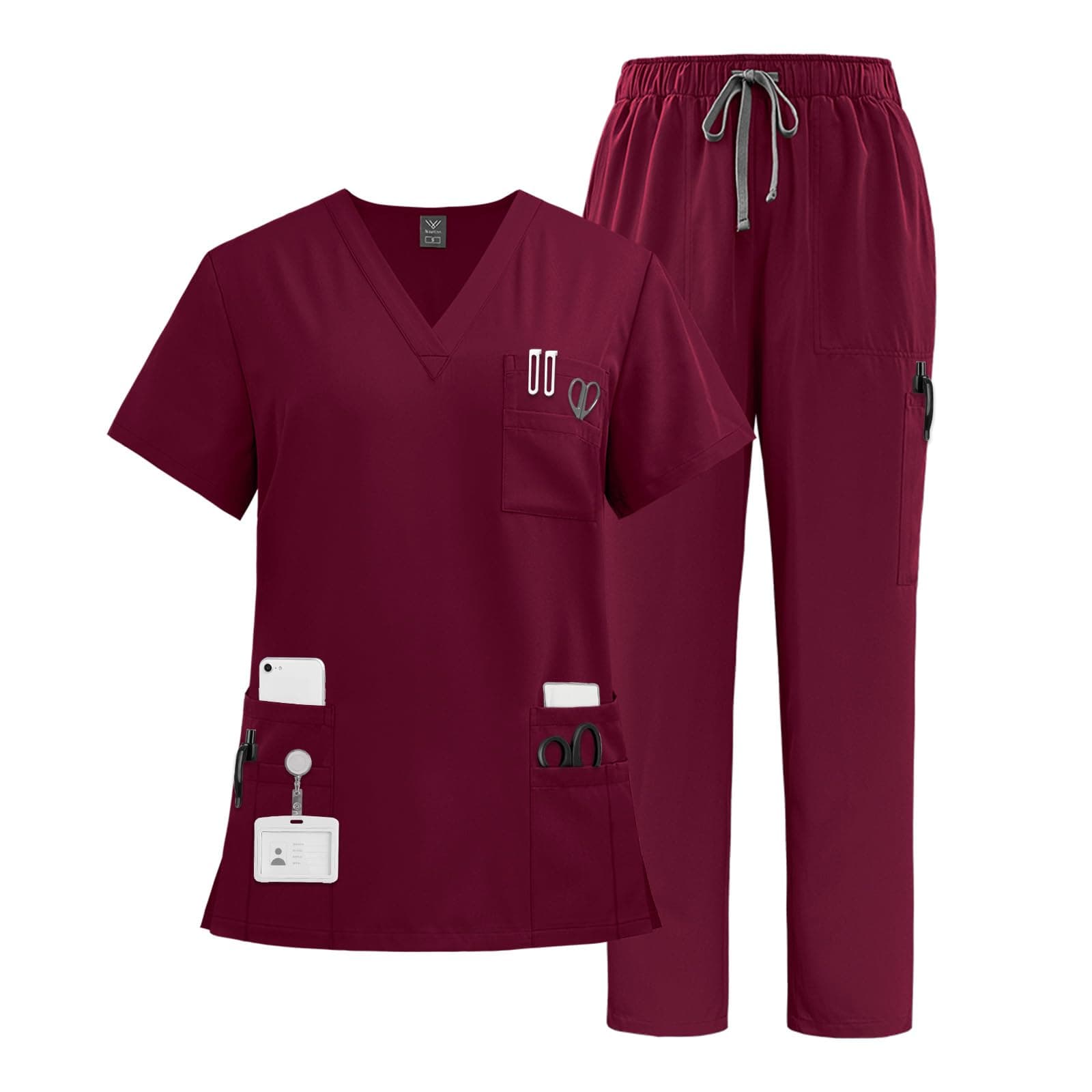 VIAOLI Scrubs Set Multiple pockets V-Neck Top and Drawstring Scrub Pant - Medical Uniform Women Scrub Set Clearance