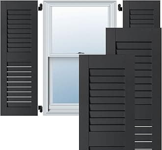 Ekena Millwork RWL15X025BLP Exterior Real Wood Pine Open Louvered Shutters (Per Pair), Black, 15"W x 25"H