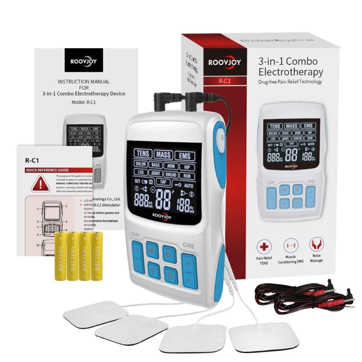 TENS Unit+EMS+Massage,3 in 1 Combo，36Modes，Handheld Household Muscle Stimulator for Pain Relie Machine，2Channels Output …