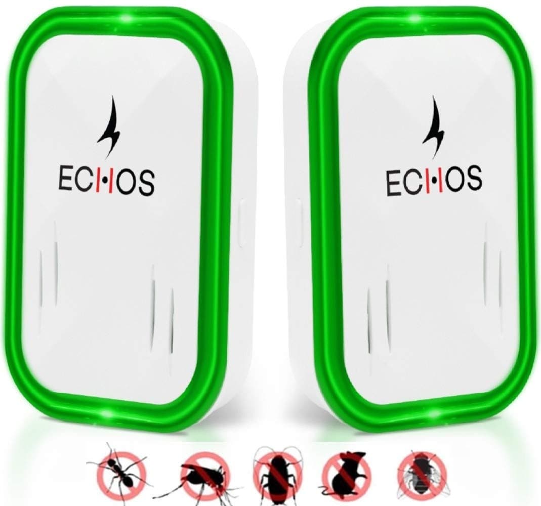 Echos 2020 Ultrasonic Pest Repeller - Mouse & Rat Control - Insect & Rodent Repellent For Mosquitos, Flies, Wasps, Ants, Spiders, Bed Bugs, Fleas, Cockroaches, Rats, Mice (2 Pack)