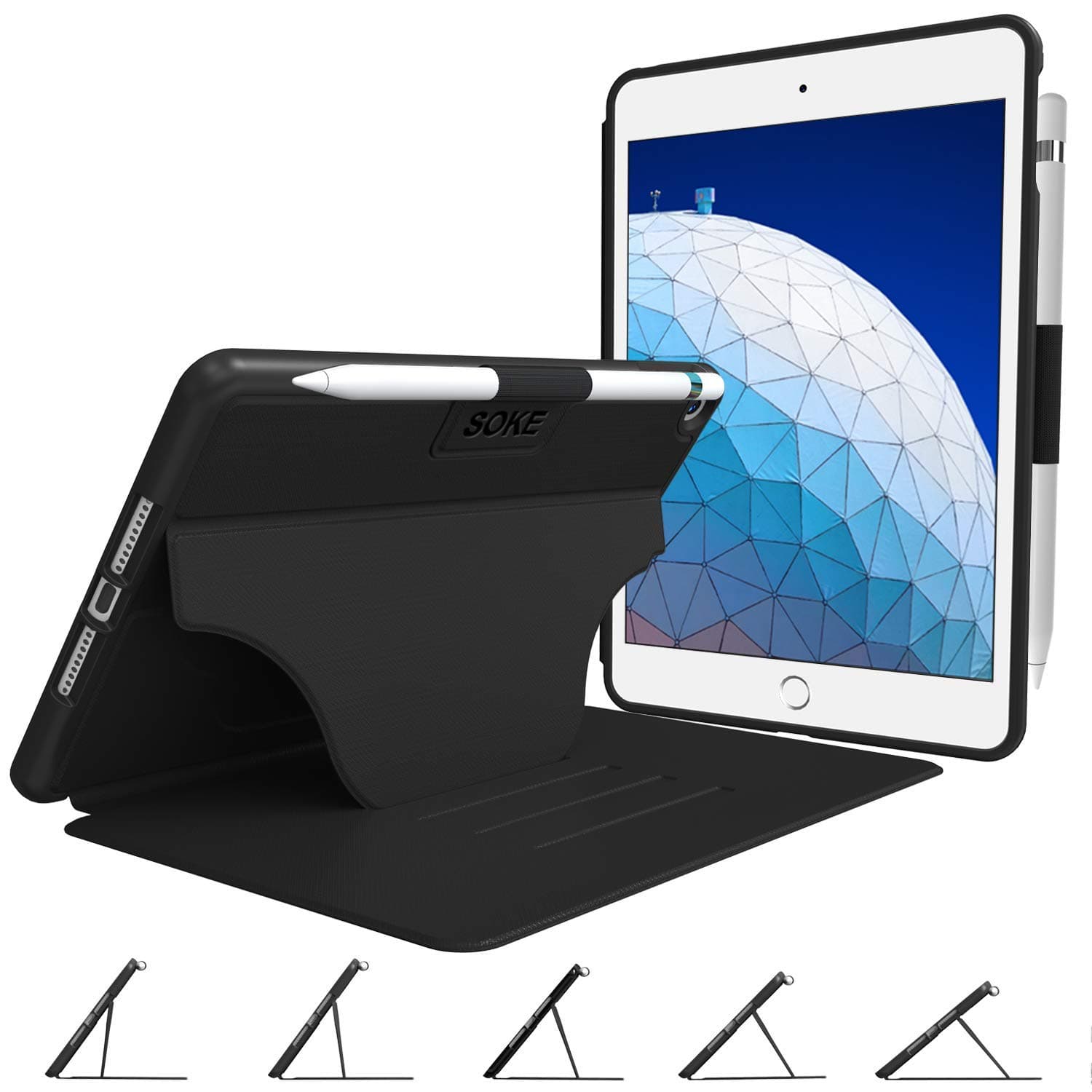 Soke Case - iPad Air 3 Case 10.5" 2019 (3rd Generation), [Luxury Series] Extra Protective But Slim Cover with Pencil Holder and Strong Magnetic, 5 Convenient Stand Angles, Auto Sleep/Wake