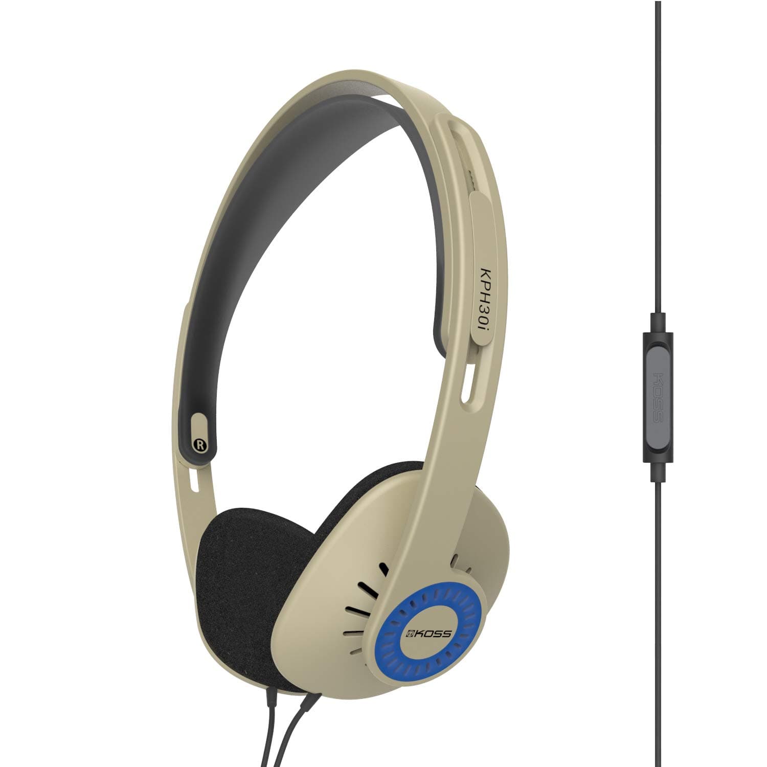 Koss KPH30iRB Retro Style On-Ear Headphones, in-Line Microphone and Touch Remote Control, D-Profile Design, Wired with 3.5mm Plug, Rhythm Beige
