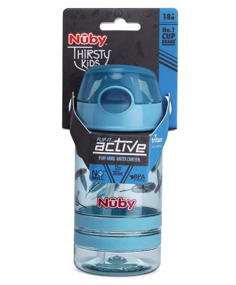 Nuby Flip It Active Sipper W/Thin Straw 360ml (Blue)