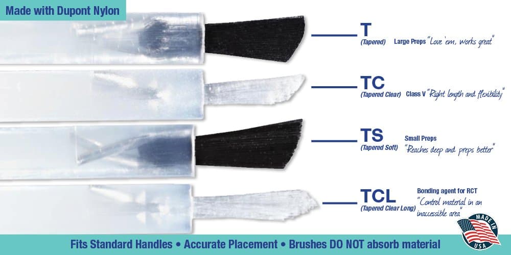 Dental Composite Brush Kit - 4 brushes types / 25 units each & 2 handles