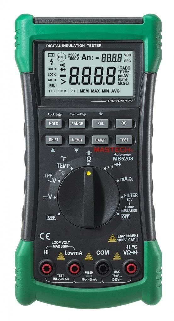Mastech MS5208 6600 Counts Digital Multimeter Insulation Resistance Meter True RMS AC Voltage Current Temperature Tester