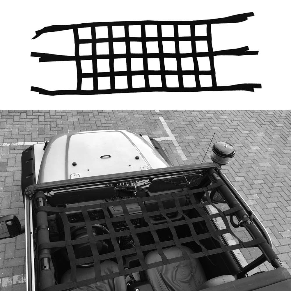 Cargo Nets Roof Rear Clear Top for Jeep Gladiator JT Jeep Wrangler YJ, TJ, JK, JKU, JL, JLU 1987-2021 4-Door 2-Door Netting Hitch Hammock Storage Cover Roll Cage Mesh for Passengers Pets