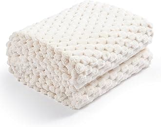 Excervent Flannel Fleece Throw Blanket (50"x70") Hexagon Jacquard Decorative Fuzzy Blankets for Household, Camping, and Travel, Super Soft Cozy, Suitable for All Seasons, Ivory