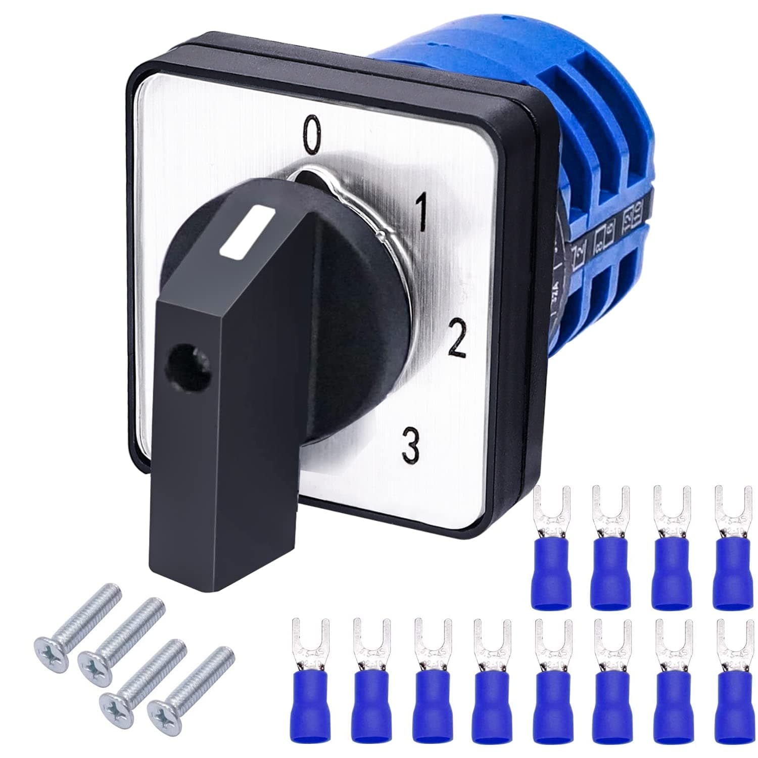 Taiss Universal Changeover Switch 32A 690V 4 Position 12 Terminals Latching Rotary Cam Selector Switch + SV2-4s Blue Connection Terminal LW26-32 0-3/3