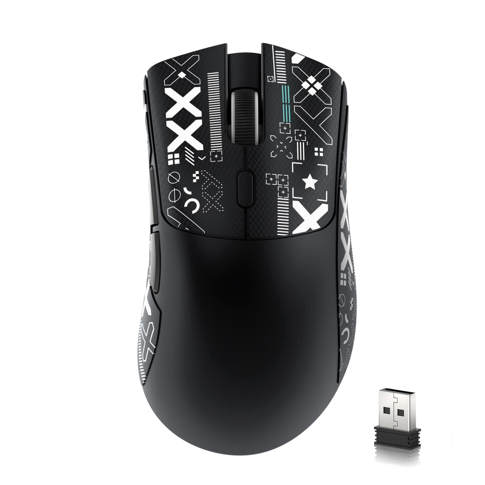 R1 Wireless Gaming Mouse,Tri-Mode Connection (2.4G/Wired/BT5.2),55g Lightweight,18K DPI Optical Sensor,HUYU 20 Million Key Life,Ergonomic Design,for PC/Laptop/Win/Mac(Black+Sticker)