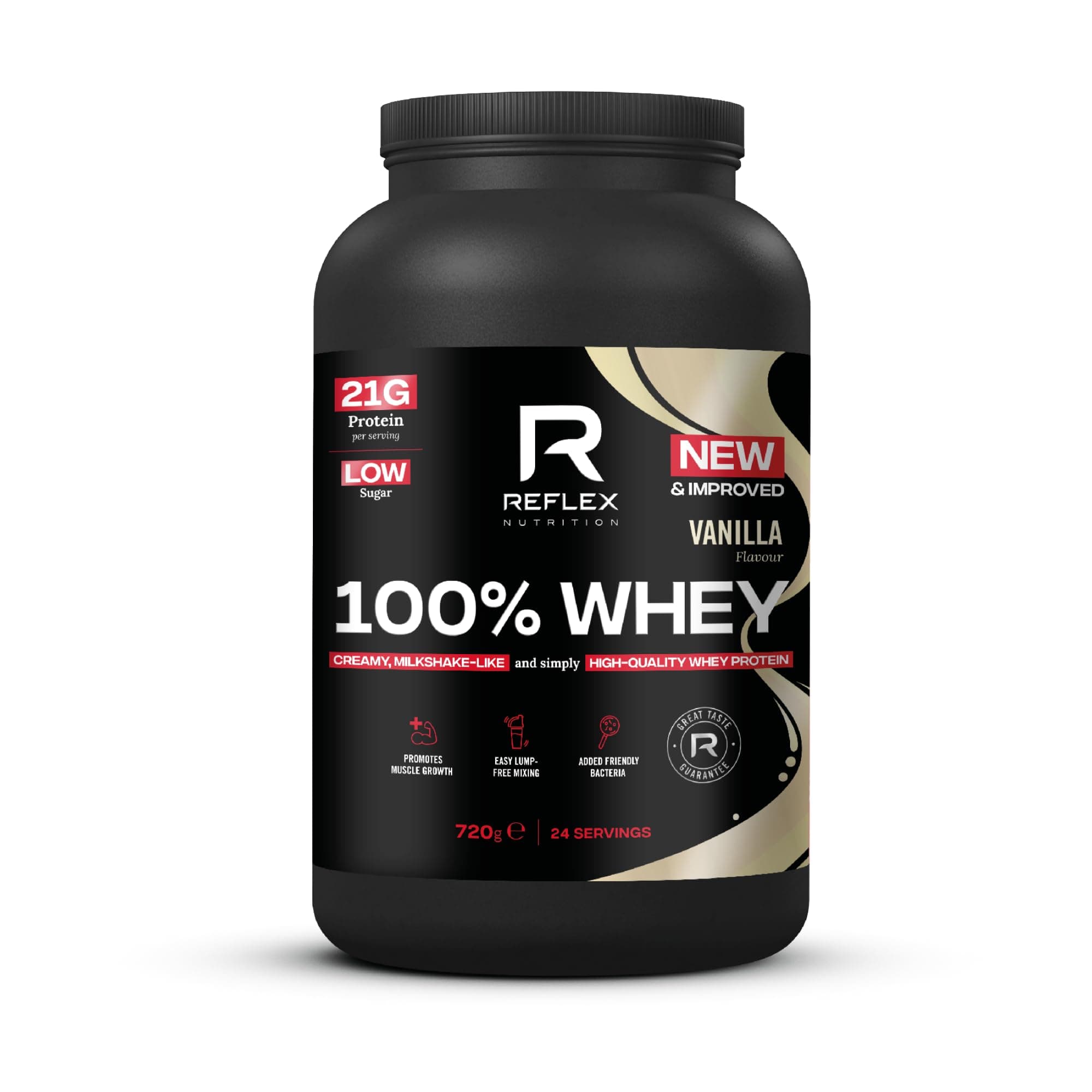 Reflex Nutrition 100% Whey Protein - 80% Pure Whey Protein - EAA Amino Acids - No Added Sugar - Whey Protein Powder for Pre Workout & Post Workout Recovery (Vanilla, 720g, 24 Servings)