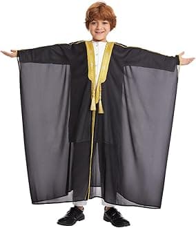 FYMNSI Open Front Kaftan for Boys Muslim Kids Abaya Islamic Prayer Clothes Embroidered Long Sleeve Cardigan Dress Chiffon Robe