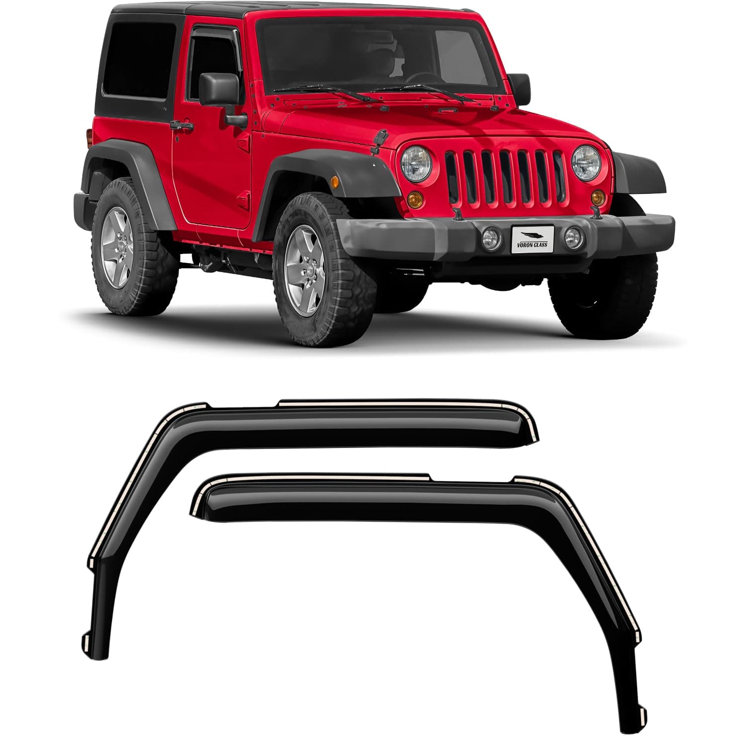 Voron Glass in-Channel Extra Durable Rain Guards for Jeep Wrangler JK 2-Door 2007-2018, Window Deflectors, Vent Window Visors, 2 Pieces - 200296