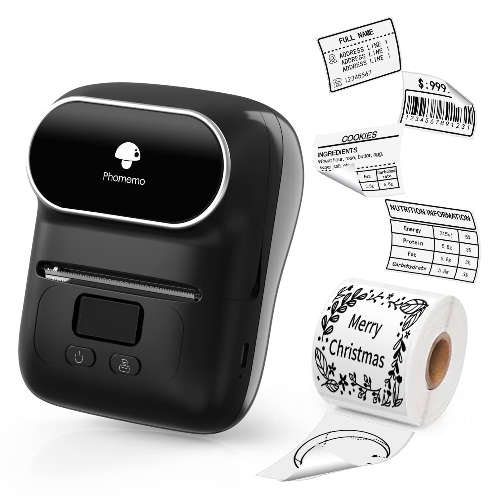 Label Maker with Tape, MarkDomain M110 Wireless Thermal Sticker Maker Machine with 1pack 40×30mm Label, for Clothing, Barcode, Retail, Address, Jewelry, Compatible with Android & iOS, Black