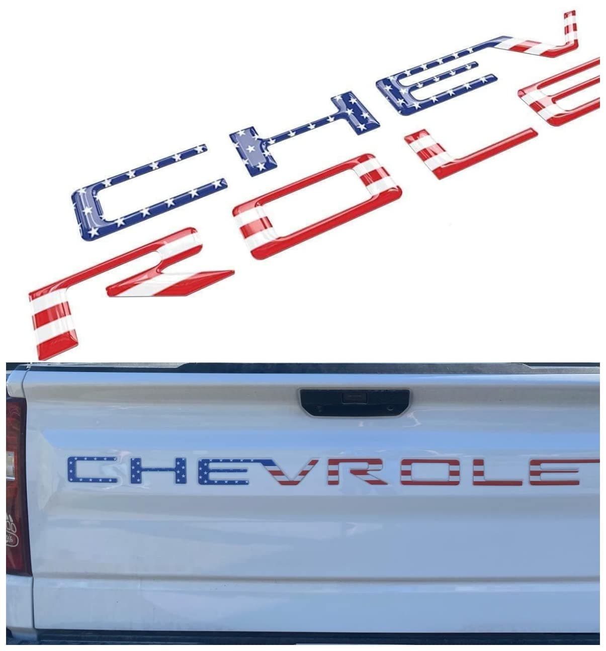 Tailgate Inserts Letters Compatible for 2019 2020 2021 2022 2023 1500 2500 HD Accessories, 3D Raised & Strong Adhesive Decals Letters, Tailgate Emblems Inserts Letters(American Flag), MF-10