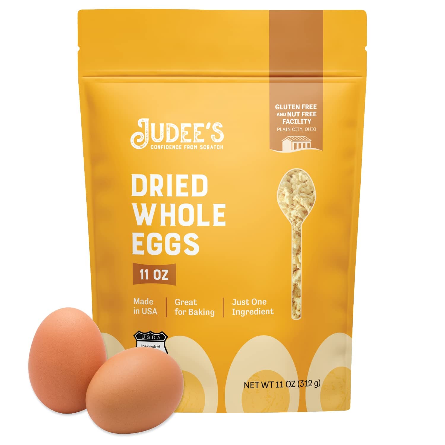 Judee's Gluten Free Dried Whole Egg Powder - Versatile Baking with Egg Powder - Camping & Backpacking with Protein Mix - Long-Term Storage Ready Blend - 11 Oz
