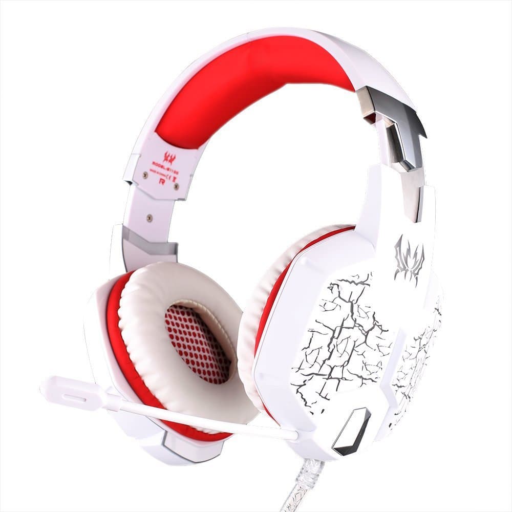 JV-HD5004WR Vibration Function Professional Gaming Headphone Games Headset with Mic Stereo Bass Breathing LED Light for PC Gamer-Black & Blue (White+Red)