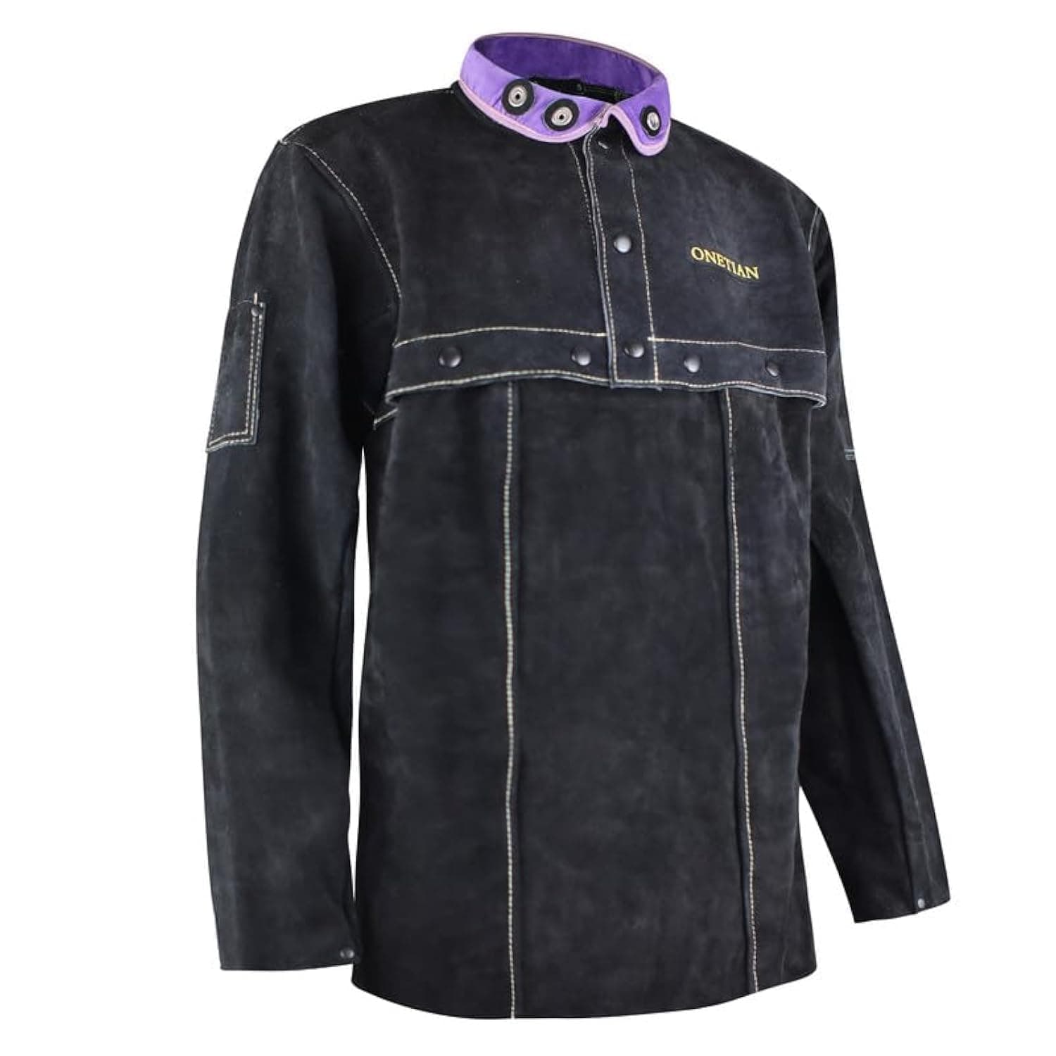 Leather Welding Jacket - Premium Cape Sleeve Coat with Enhanced Buttons - Heavy-Duty Protection Gear in Black