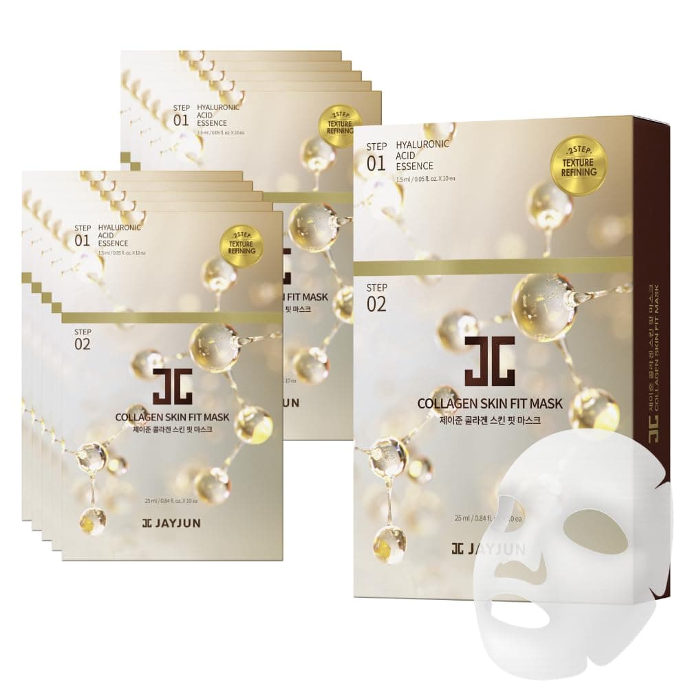 - JAYJUN Collagen Skin Fit Mask (10 Sheets) – 2-Step All in one Hydration & Firming Ritual with Hyaluronic Acid & Marine Collagen 0.84 fl. oz.