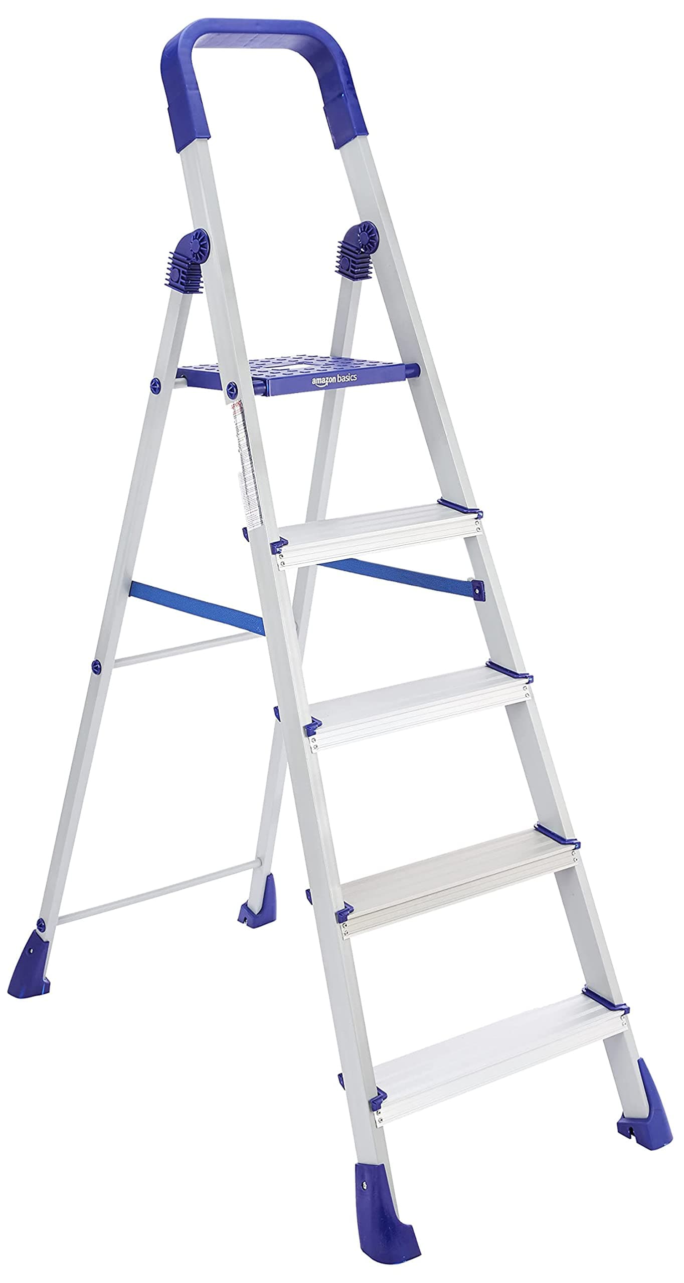 Clamber Pro - Foldable Step Ladder, Firm Grip, 5 Steps (Aluminium Steps, Blue & Satin)