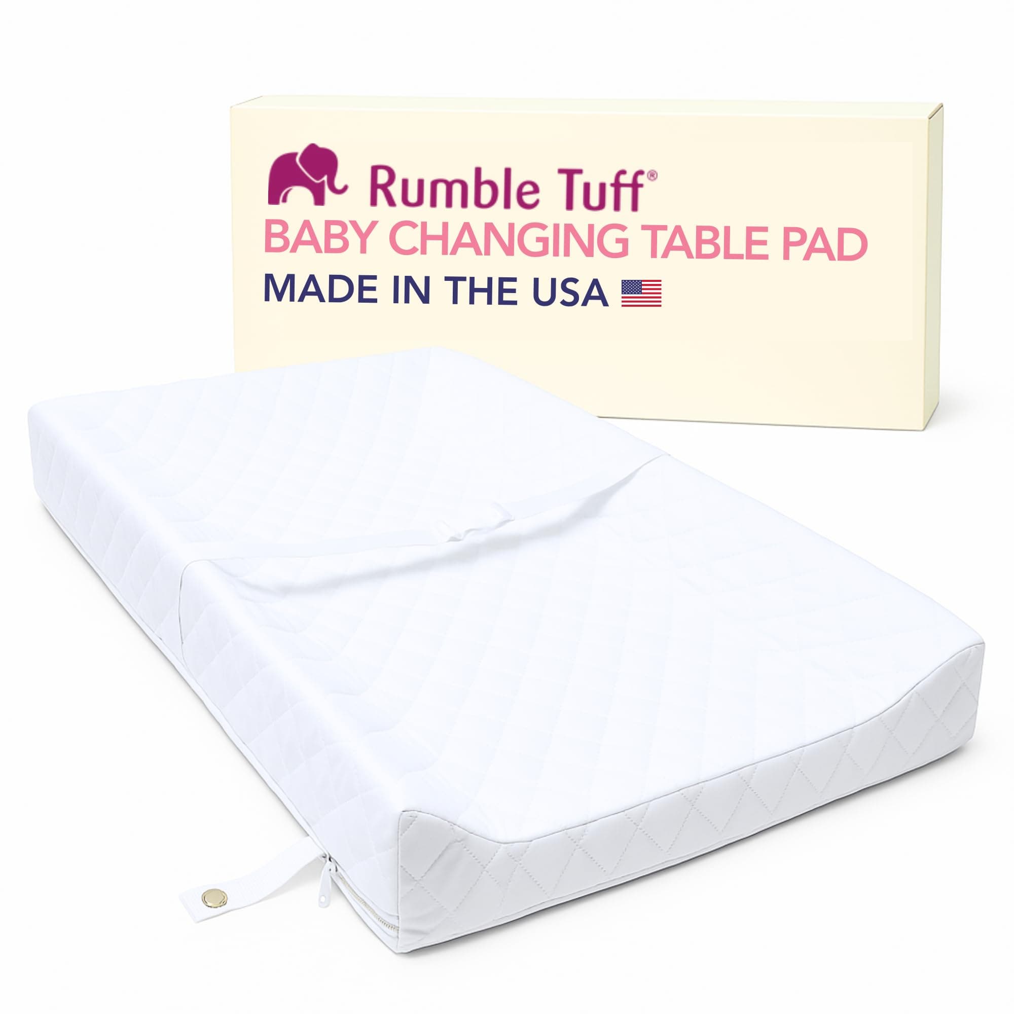Baby Changing Pad for Dresser & Table | Straps, Waterproof, Zipped Contour Foam, Made in USA, Standard Size by Rumble Tuff