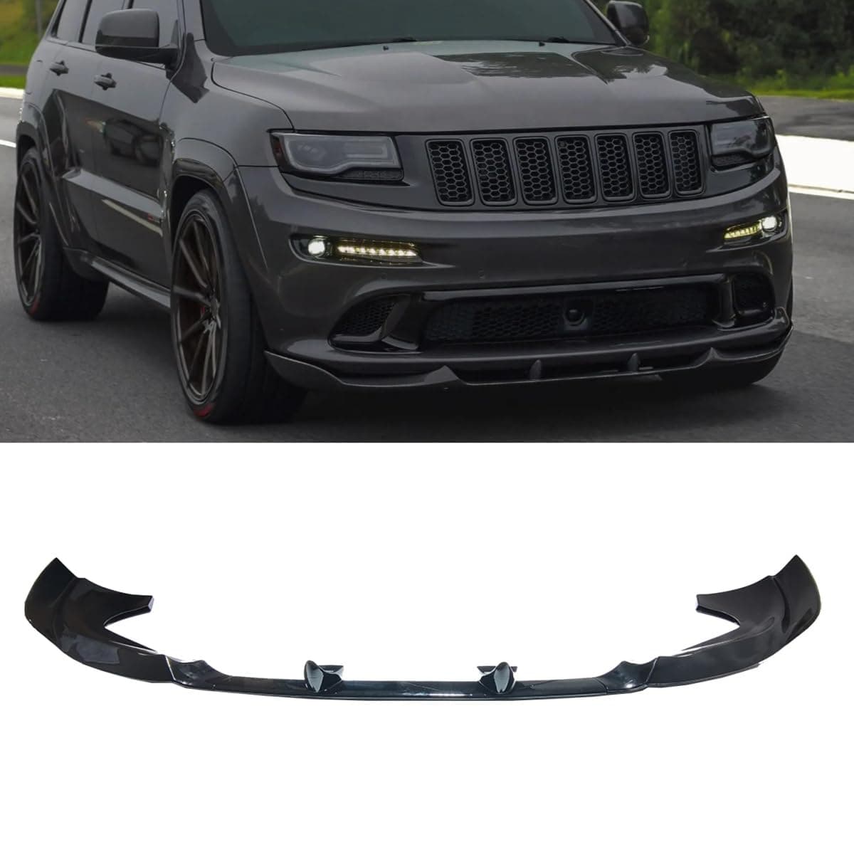 Front Bumper Lip Splitter 3pcs Set Compatible with for Jeep Grand Cherokee SRT 2013-2016,SRT8 2012-2013,2015-2016 (Glossy Black)