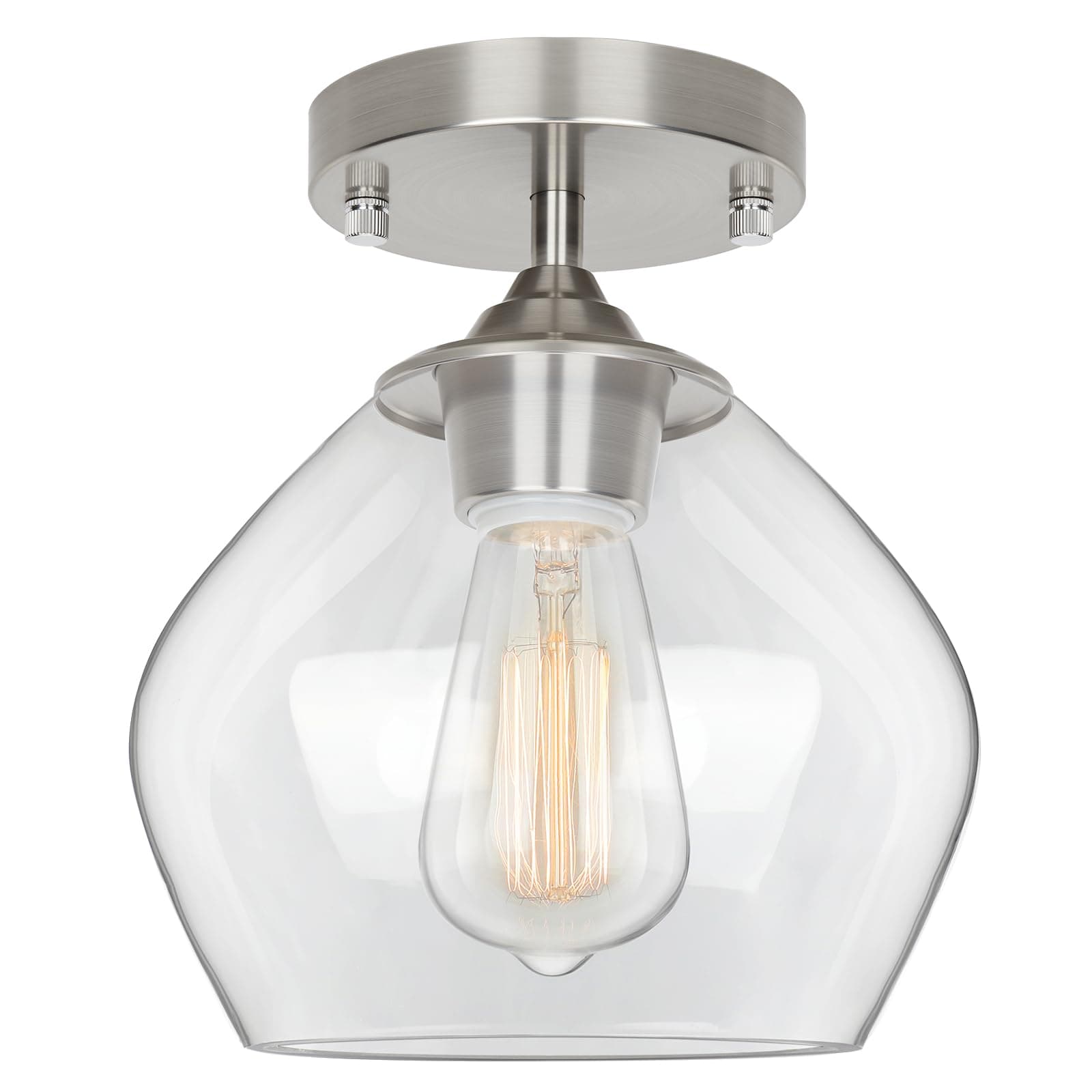 Modern Semi Flush Mount Ceiling Light with Clear Glass Shade, Industrial Close to Ceiling, Nickel Hanging Ceiling Light Fixture for Hallway, Bedroom, Dining Room, Entryway, Foyer