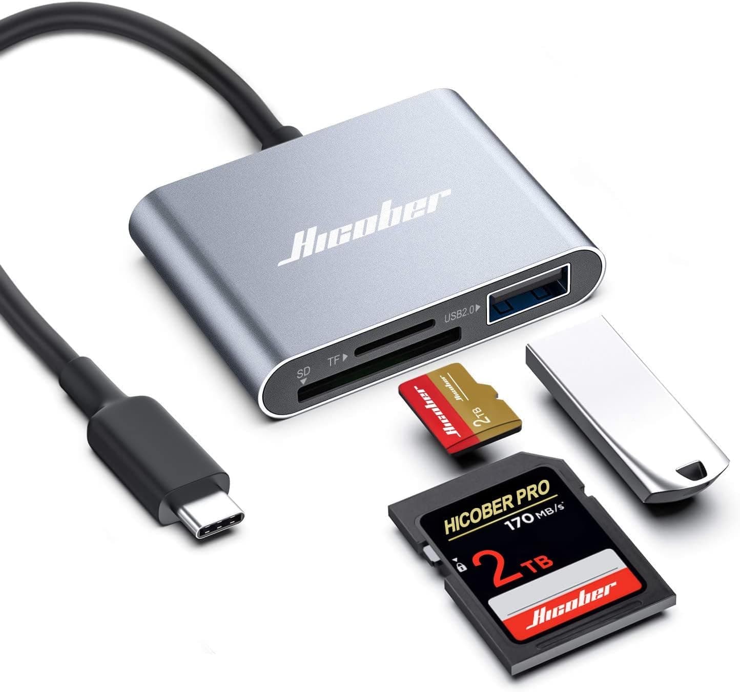 HICOBER 3-in-1 USB-C SD Card Reader, Supports 2TB SD/TF Cards with USB 2.0 Port, Compatible for Android Phones, Tablets, Laptops & iPhone 15,16,17, Portable Memory Card Reader for Photo/Video Transfer