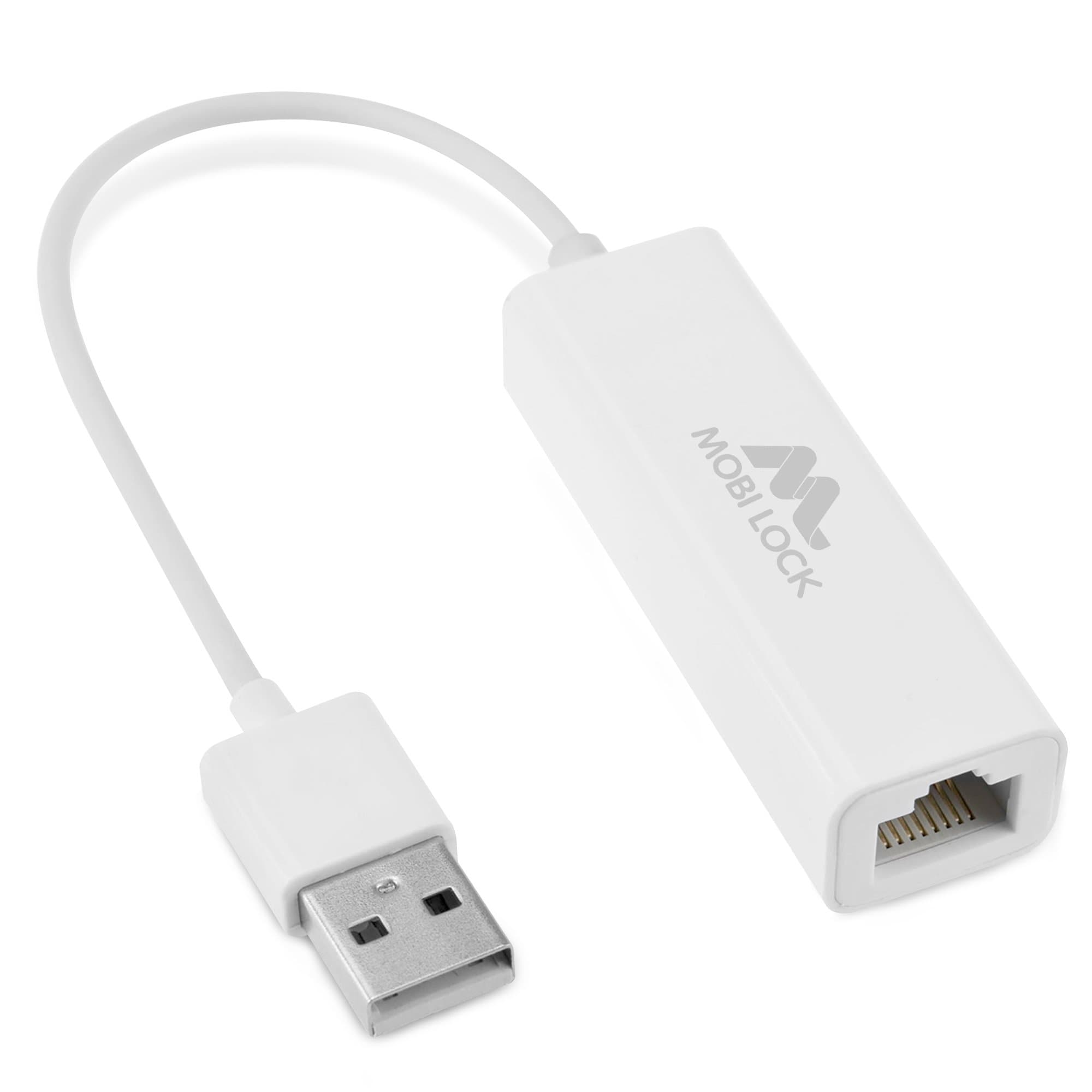 Mobi Lock USB Ethernet LAN Network Adapter Compatible with Laptops and All USB 2.0 Compatible Computers Including Windows 7 to 11 Vista Mac OS X and macOS - by Mobi Lock, White