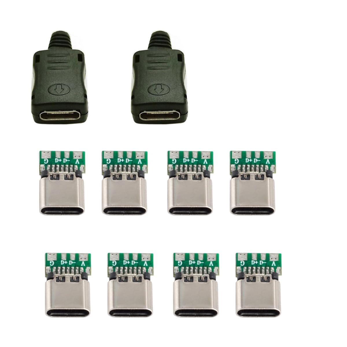 cablecc 10set DIY 4pin USB 2.0 Type C Female Socket Connector SMT Type with PC Board & Housing & 3.0mm SR