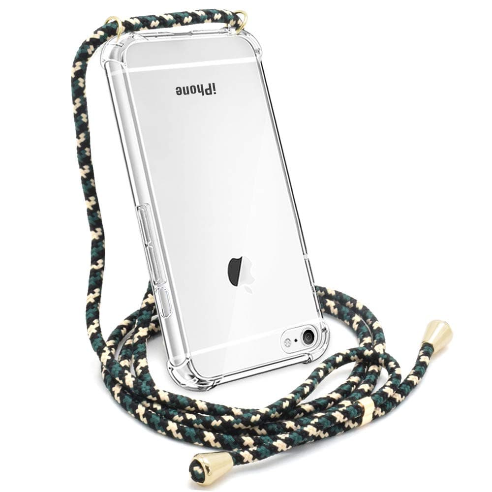 CAROKI Crossbody Case for Apple iPhone6 Plus,for iPhone 6S Plus,Necklace Cover with Cord Strap,Clear Transparent TPU Soft iPhone6 Plus/6S Plus Case Holder with Neck Cord Lanyard Strap-Green Camouflage
