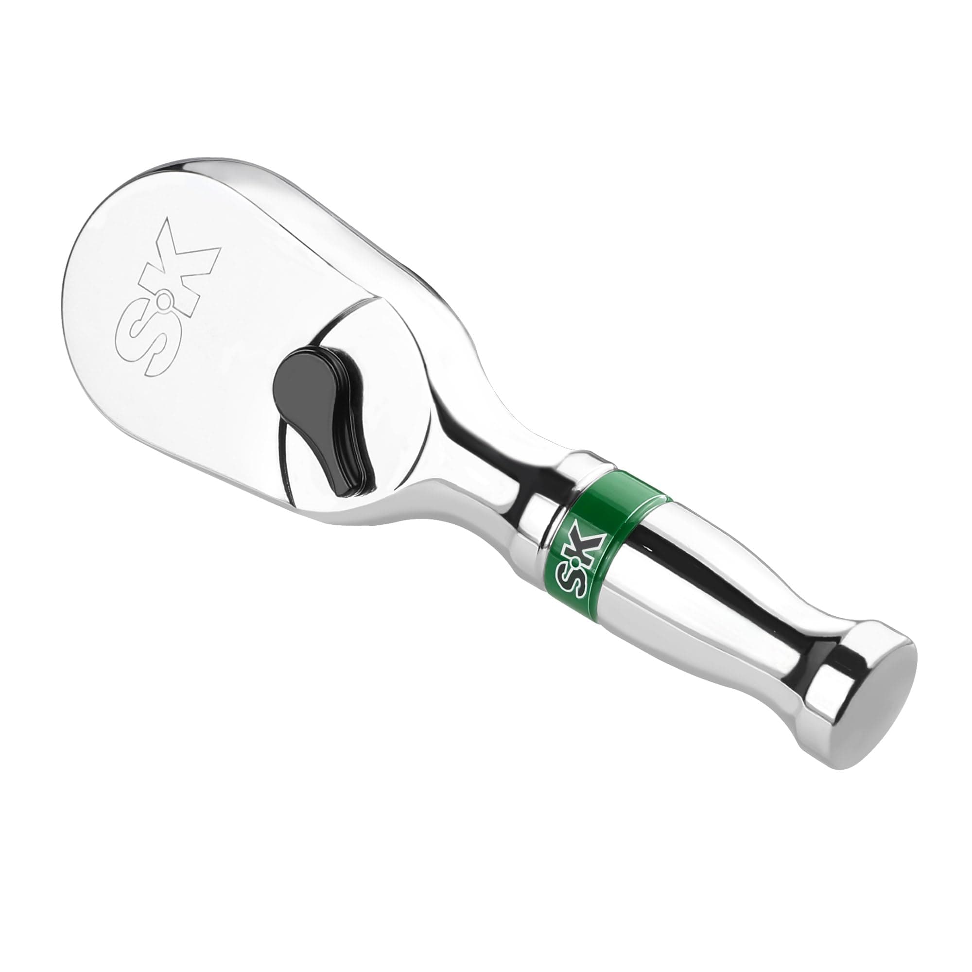 3/8" Drive Stubby Ratchet Handle, Pear Head, 90-Tooth Ratchet, Alloy Steel, with Contoured Handle