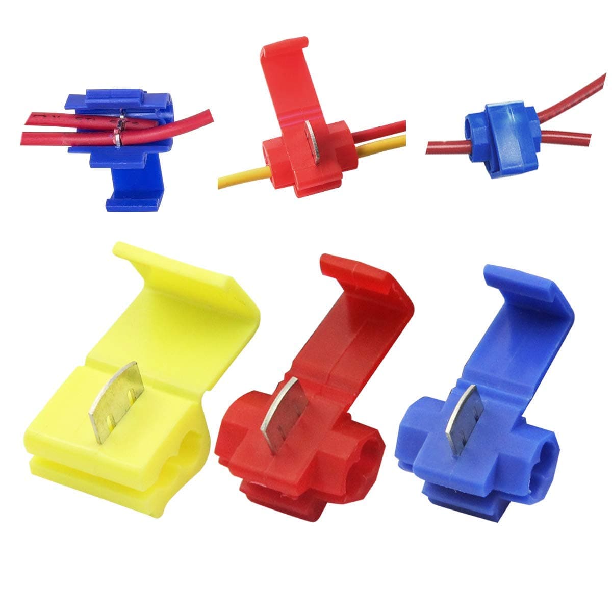 125 Solderless Quick Splice Snap Wire Connector, 50 pcs red 22 Through 18 Gauge,50 pcs Blue 16 Through 14 Gauge,25 pcs Yellow 12 Through 10 Gauge (125)