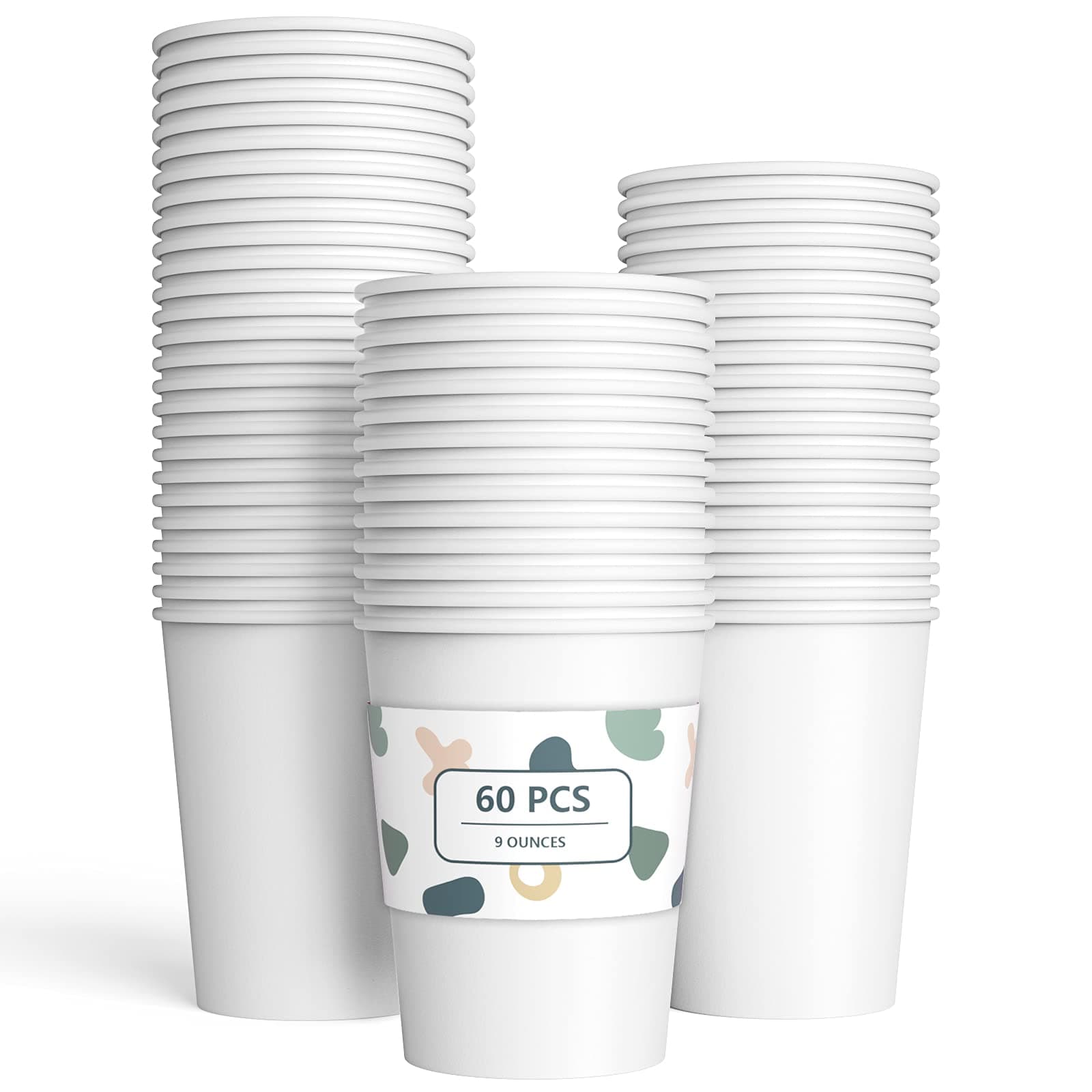 YANGTE White Paper Cups Disposable Party Cups Biodegradable and Compostable Drinking Cups for Party, Birthday Supplies, DIY - 9 Ounce - 250ml (White)