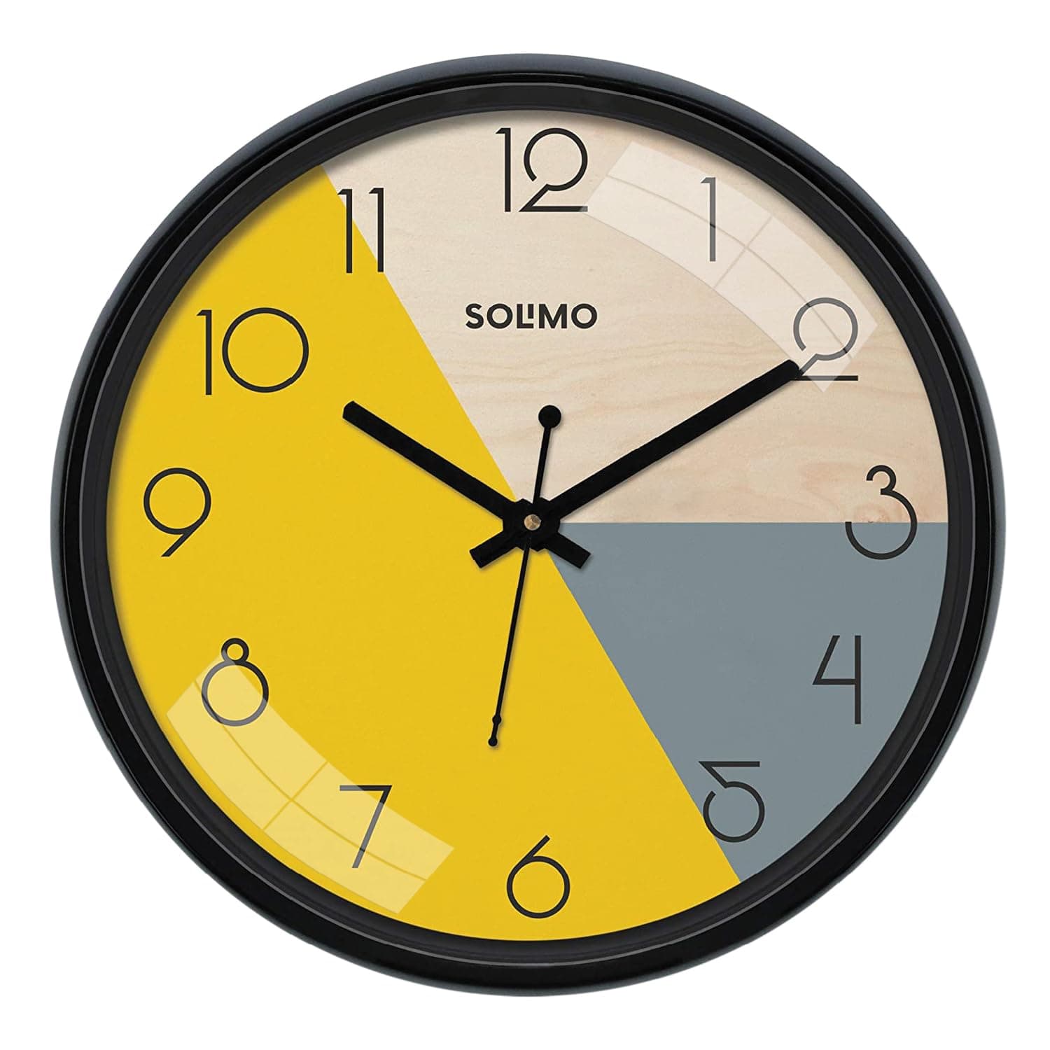 Amazon Brand - Solimo 12-inch Plastic & Glass Wall Clock - Pie (Silent Movement), Black