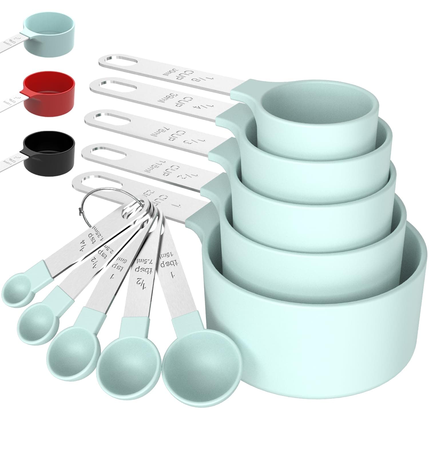 TILUCK Measuring Cups & Spoons Set, Stackable Cups and Spoons, Nesting Measure Cups with Stainless Steel Handle, Kitchen Gadgets for Cooking & Baking (5+5, green)