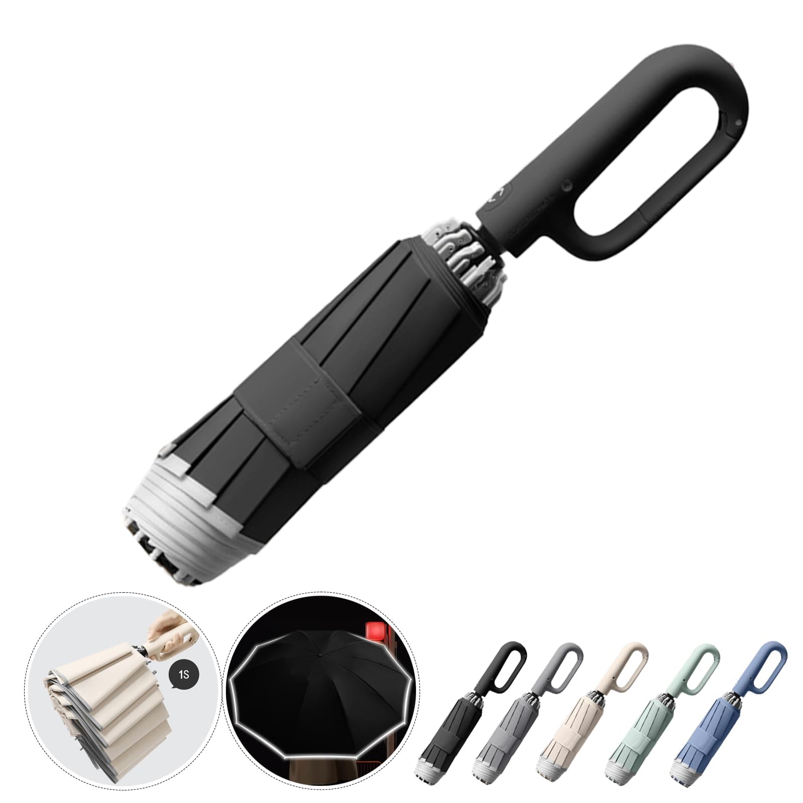 SSFUNSSFUN Ring Buckle Umbrella, Reflective Safety Strip, Sturdy Windproof, Reverse Automatic Umbrella, Ring Buckle Fully Automatic Umbrella, Travel Portable, Compact Folding Travel Umbrella (Black)