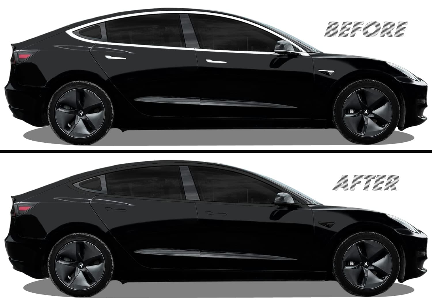 Chrome Delete Blackout Vinyl Overlay for Tesla Model 3 - Complete KIT + Extra Side (1. Complete Kit, Gloss Black)