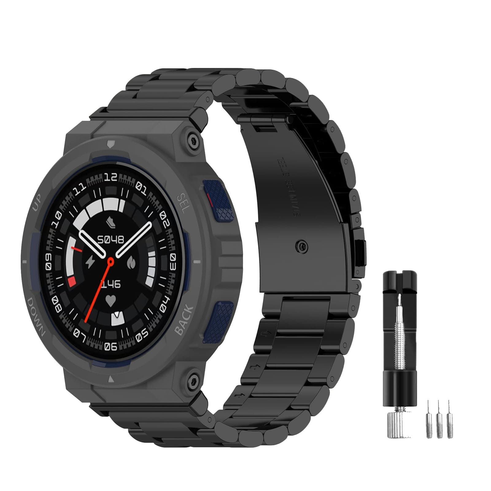 Metal Bands Compatible for Amazfit Active Edge, Solid Stainless Steel Adjustable Strap Replacement Band for Amazfit Active Edge Smart Watch Accessories