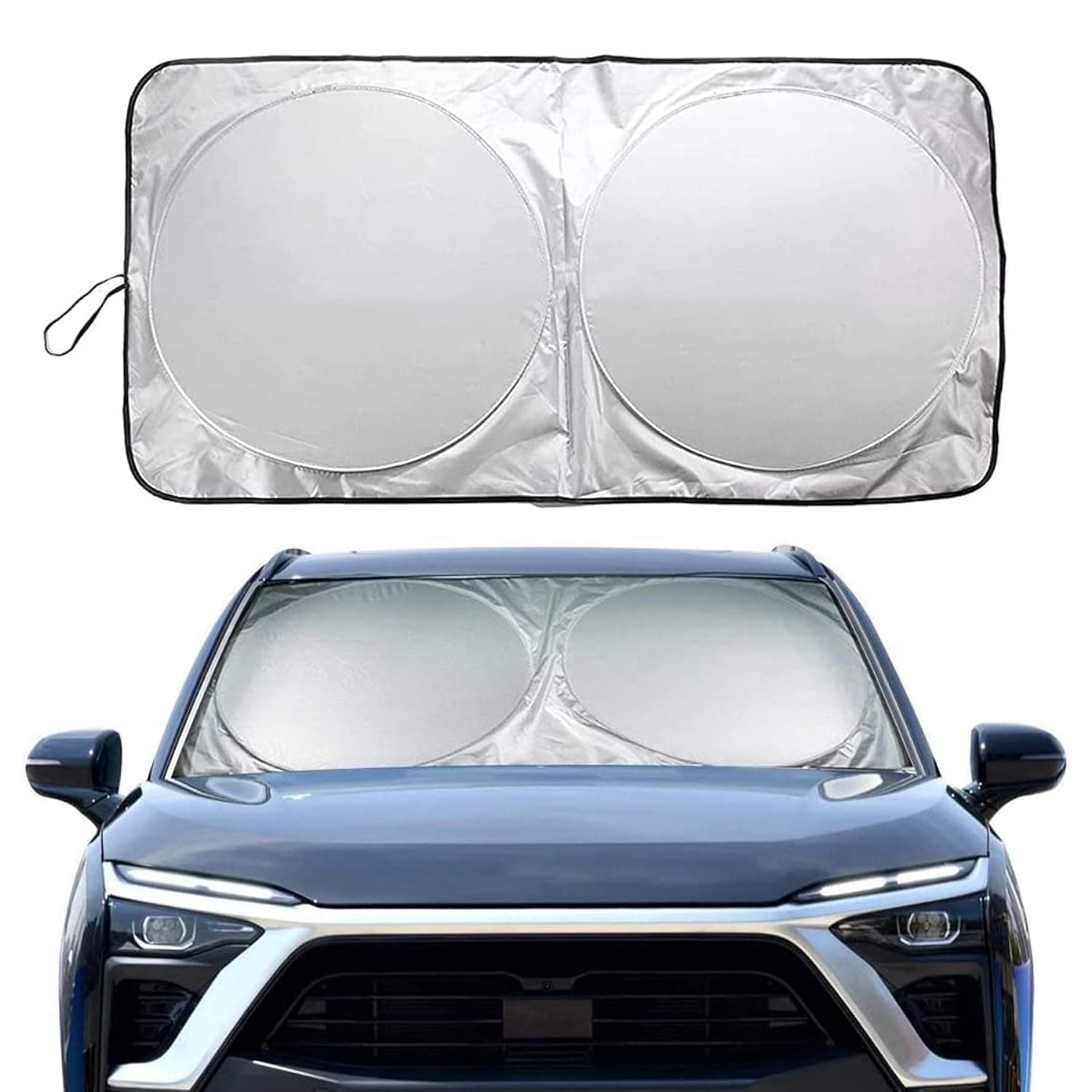 Showay NALANDA Car Windshield Sun Shade with Storage Pouch Foldable Sunshade 160 x 88.5 cm, Black&Silver