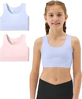 Girls Soft Training Bras 7-12 Seamless First Bra Girls Sports Bras Longline Crop - No Pads, Chest Double Lined