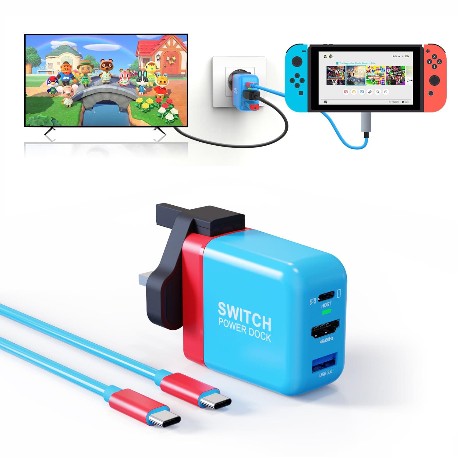 36W Switch Docking Station,for Nintendo Switch,Mini Portable TV Docking Station with 4K@60Hz HD/USB2.0/PD USB-C Fast Charging Ports, Full-Featured USB-C Cable Included,