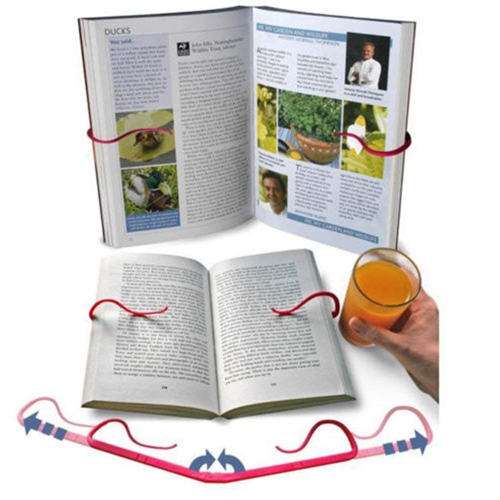 Adjustable Hands Free Reading Bracket Book Pages Holder for Reading Portable Book Stand Support Clamp Foldable Relaxed Book Support Clip for Office Outdoor & Outside Reading Stand (Pink)