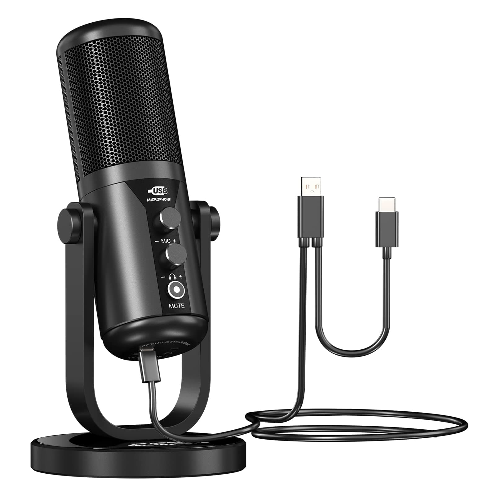 Aokeo USB Microphone Computer Condenser Gaming Mic for PC/Laptop/Phone/PS4/5, Headphone Output, Volume Control, USB Type C Plug and Play, for Streaming, Podcast, YouTube,Studio Recording