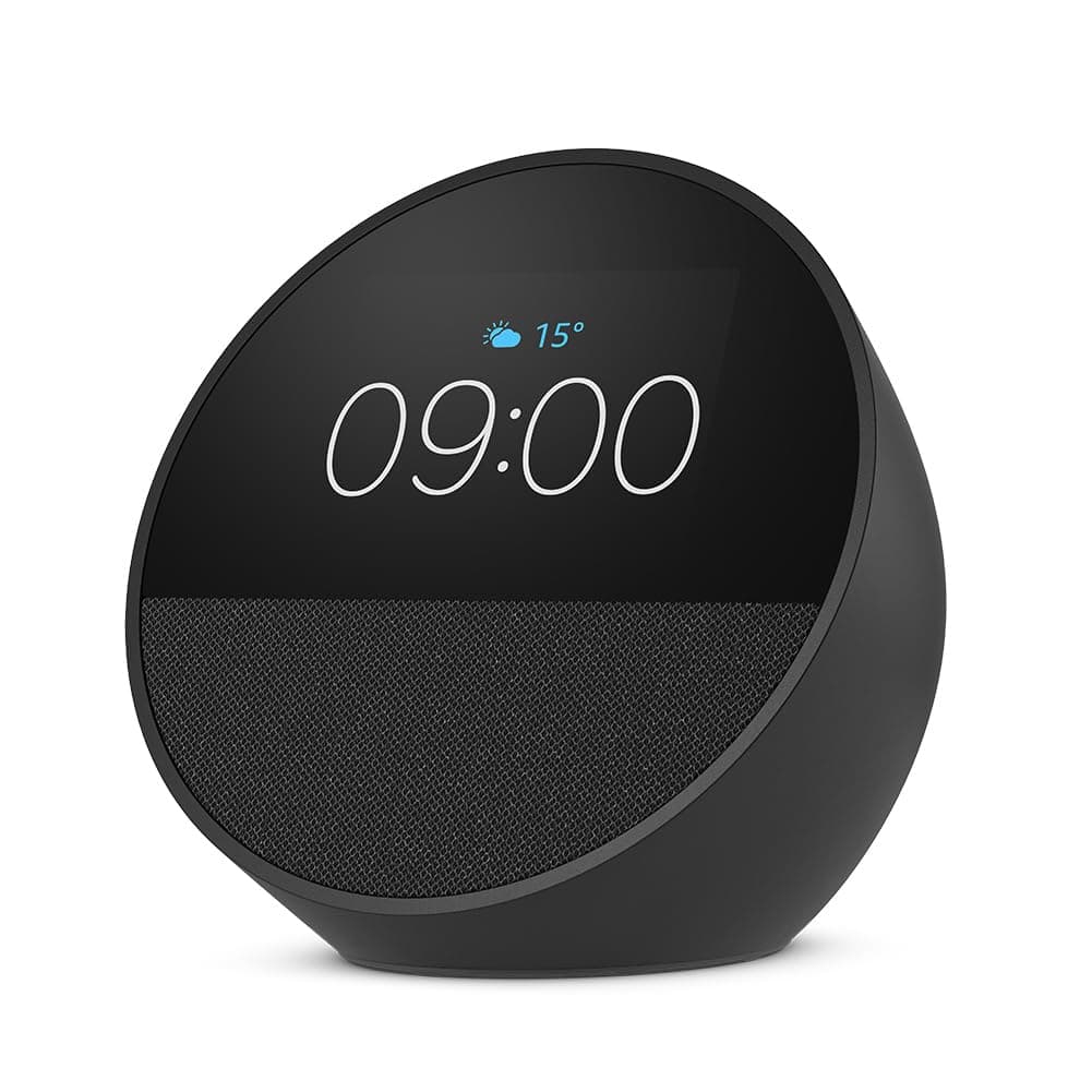 Echo Spot (newest gen), Smart alarm clock with vibrant sound, Black, with Alexa+ Early Access