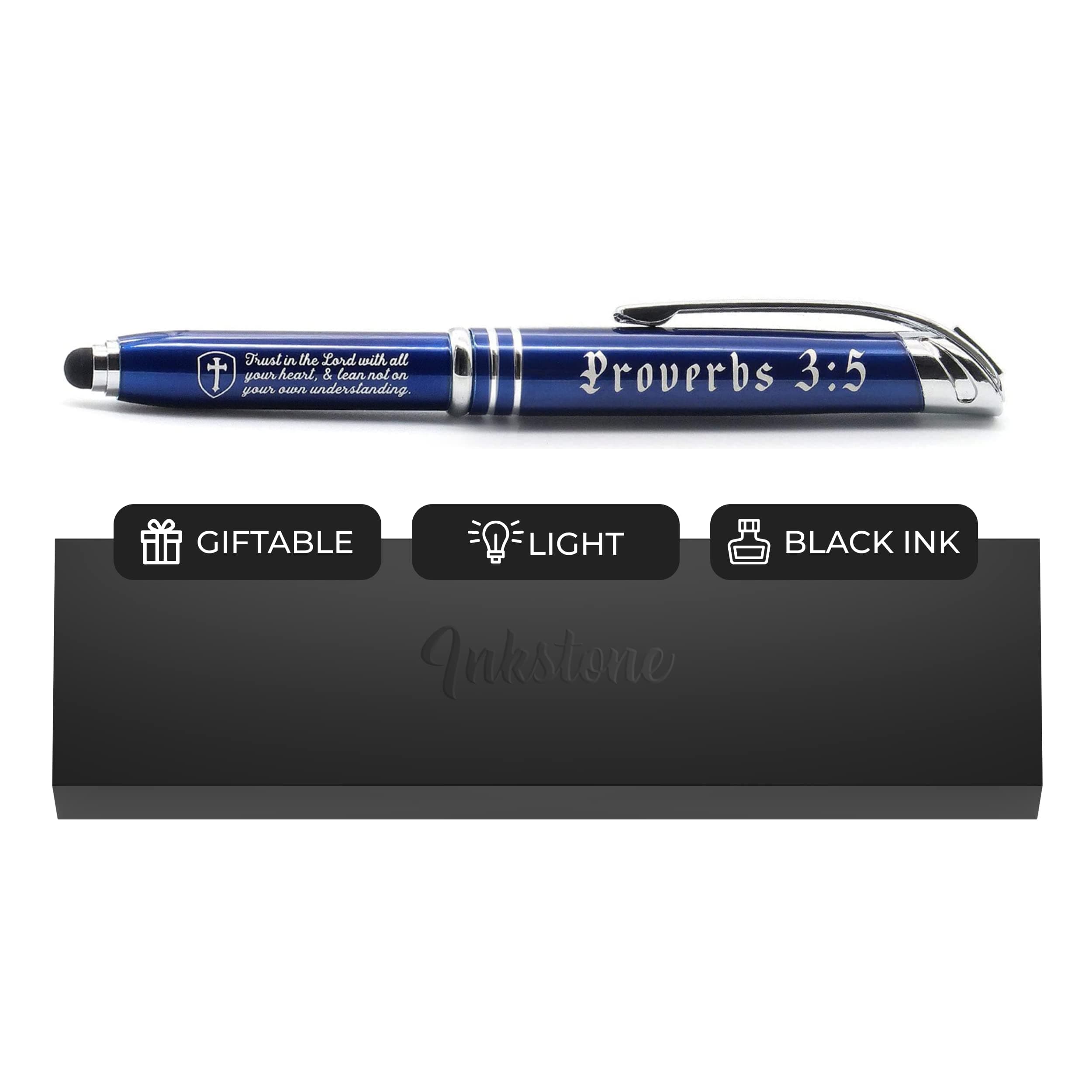 Proverbs 3:5 Engraved Inspirational Stylus Gift Pen with LED Lighted Writing Tip and Presentation Gift Box