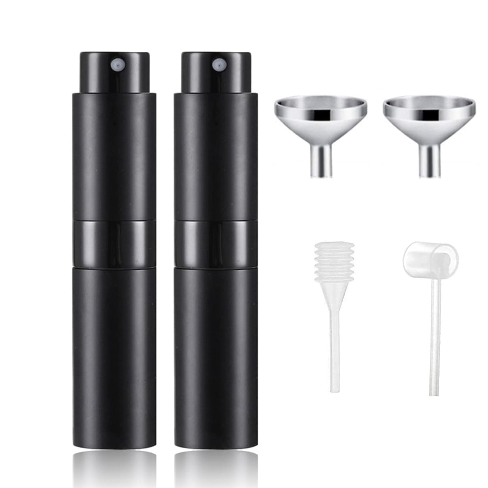 8ml Travel Perfume Atomiser - Mini Refillable Bottle for Aftershave Spray, Upgraded Atomizer Pod and Refill Pump for Outdoor Traveling (2PCS BLACK)