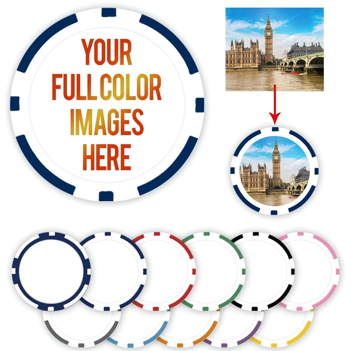 100 Custom Poker Chips with Your Image, Logo, or Design